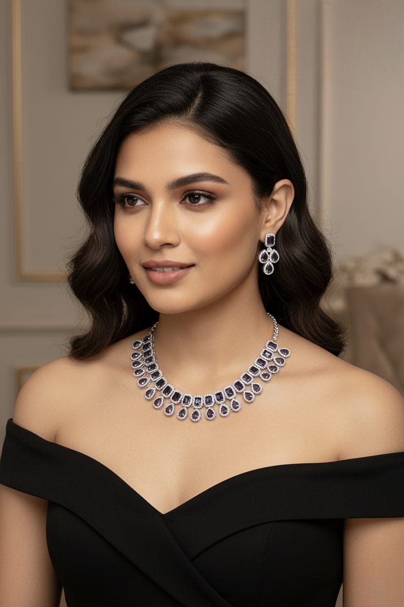 Midnight Blue Crystal & Silver Necklace & Earring Set – Royal Radiance