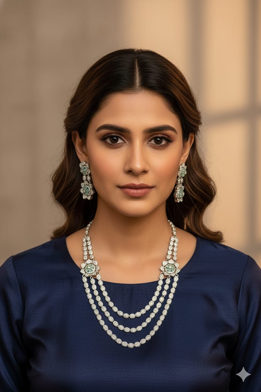 Elegant Diamond & Emerald Floral Necklace Set – Timeless Luxury for Every Occasion