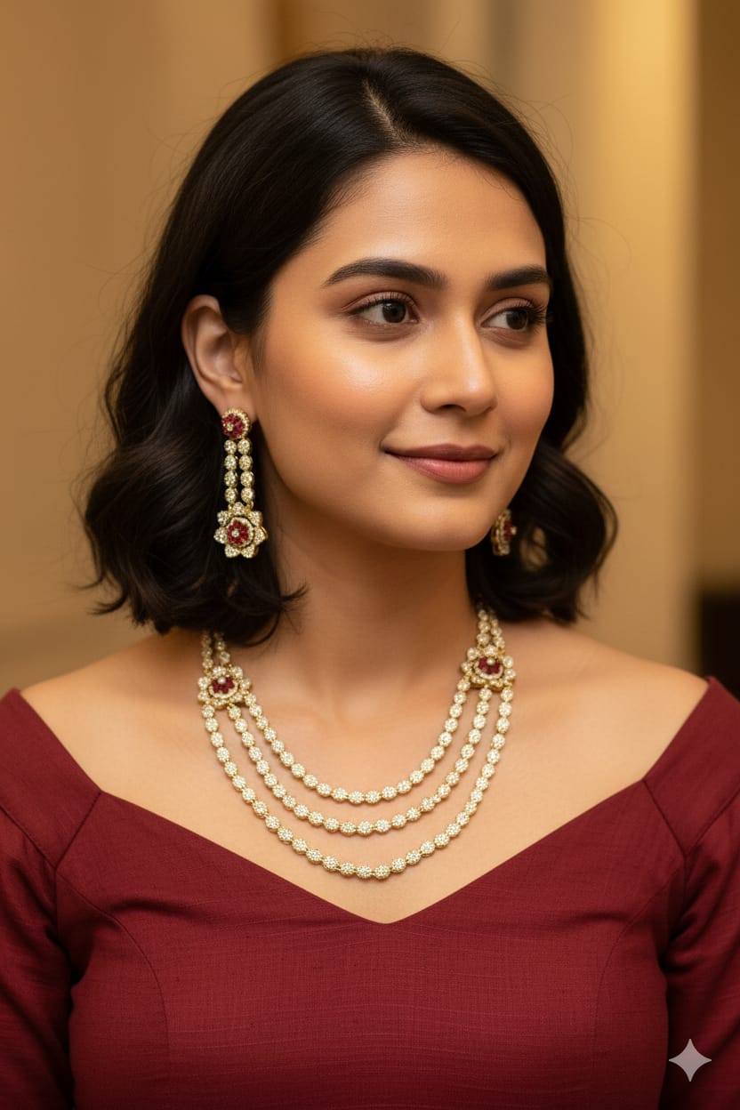 Elegant Diamond & Emerald Floral Necklace Set – Timeless Luxury for Every Occasion