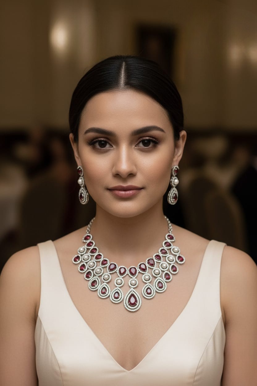 Royal Gold & Pearl Teardrop Necklace Set – Exquisite Bridal Grandeur