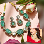 Elegant Green Doublet Stone Necklace Set with CZ Accents Bridal & Festive Jewelry - Libasaa.com
