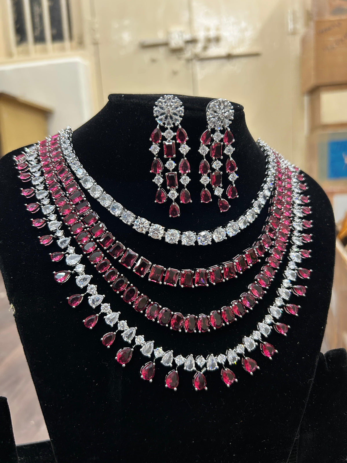 Luxury Ruby & Diamond Choker Necklace Set – Elegant Bridal Statement - Libasaa.com