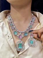 Elegant Dual-Tone Emerald & Pink Stone Necklace Set β Dazzling Diamond Finish - Libasaa.com