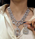 Elegant Dual-Tone Emerald & Pink Stone Necklace Set β Dazzling Diamond Finish - Libasaa.com