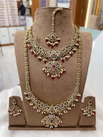 Golden Purple Bridal Complete Set β Royal Kundan & Pearl Wedding Jewelry - Libasaa.com