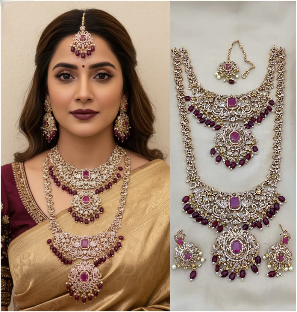 Lavender Kundan Bridal Jewelry Set – Royal Polki & Pearl Wedding Collection - Libasaa.com