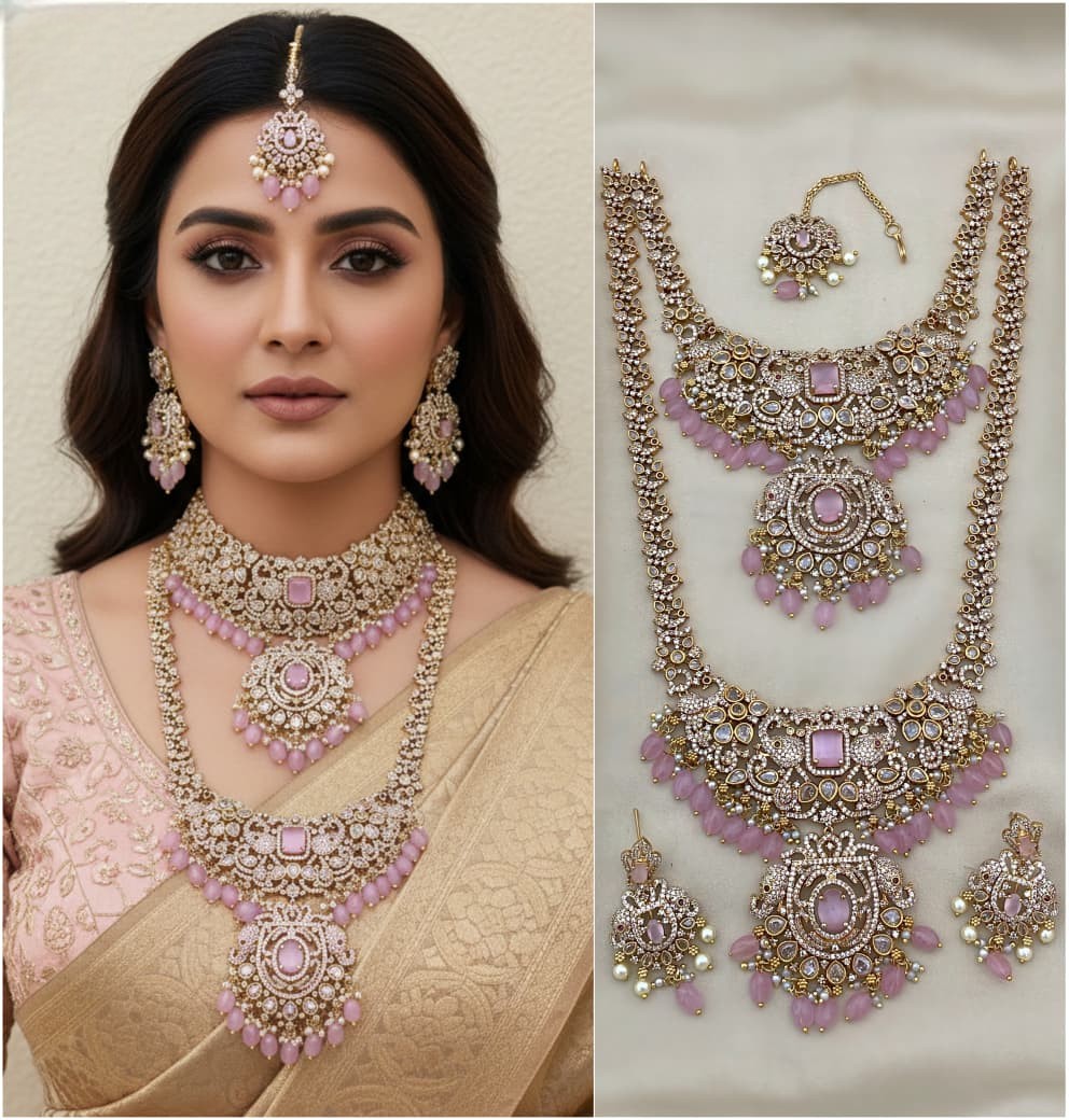 Lavender Kundan Bridal Jewelry Set – Royal Polki & Pearl Wedding Collection - Libasaa.com