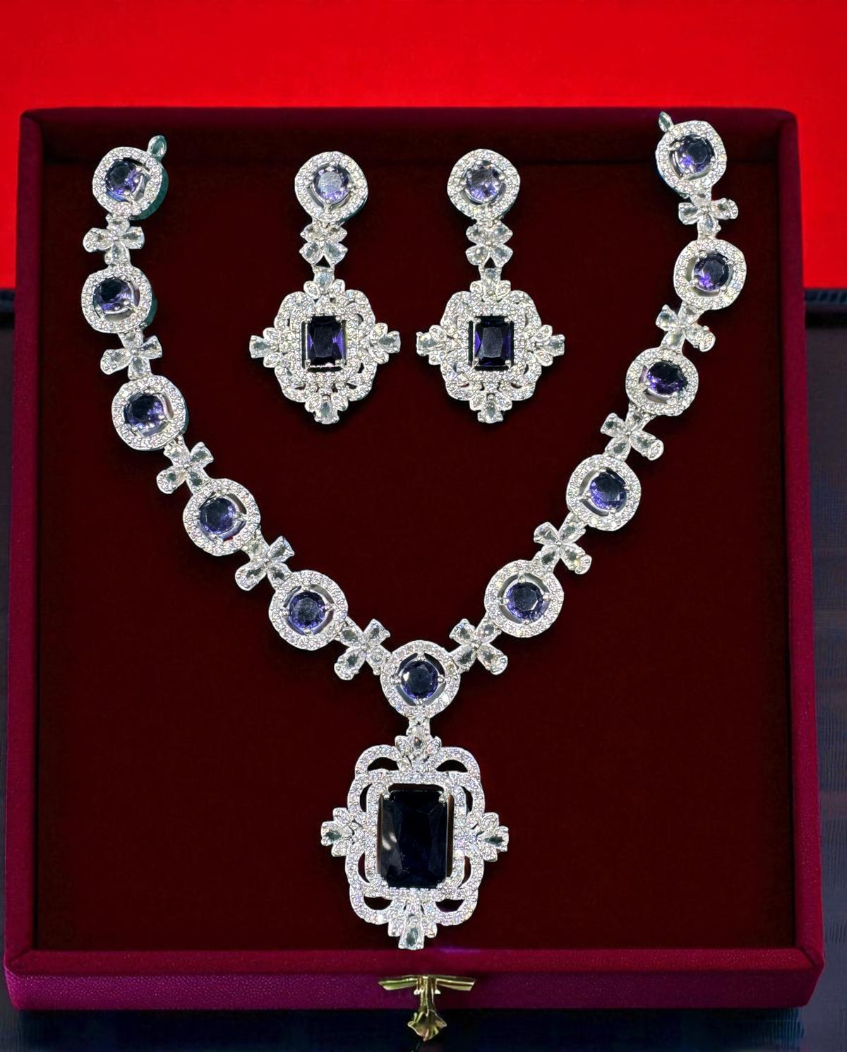 Elegant Pink Crystal & Diamond-Inspired Necklace and Earring Set Luxe Statement Jewelry - Libasaa.com