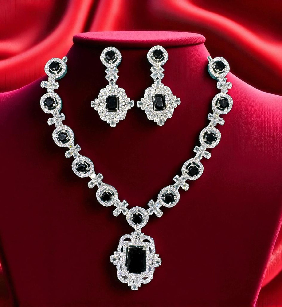 Elegant Pink Crystal & Diamond-Inspired Necklace and Earring Set Luxe Statement Jewelry - Libasaa.com