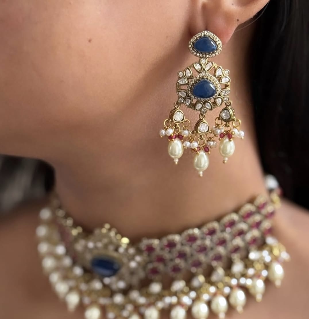 Royal Ruby & Emerald Kundan Choker Necklace Set – Bridal Polki Jewelry for Weddings - Libasaa.com