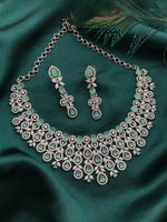 Elegant Green Stone Diamond Choker Necklace Set β Bridal & Party Wear - Libasaa.com