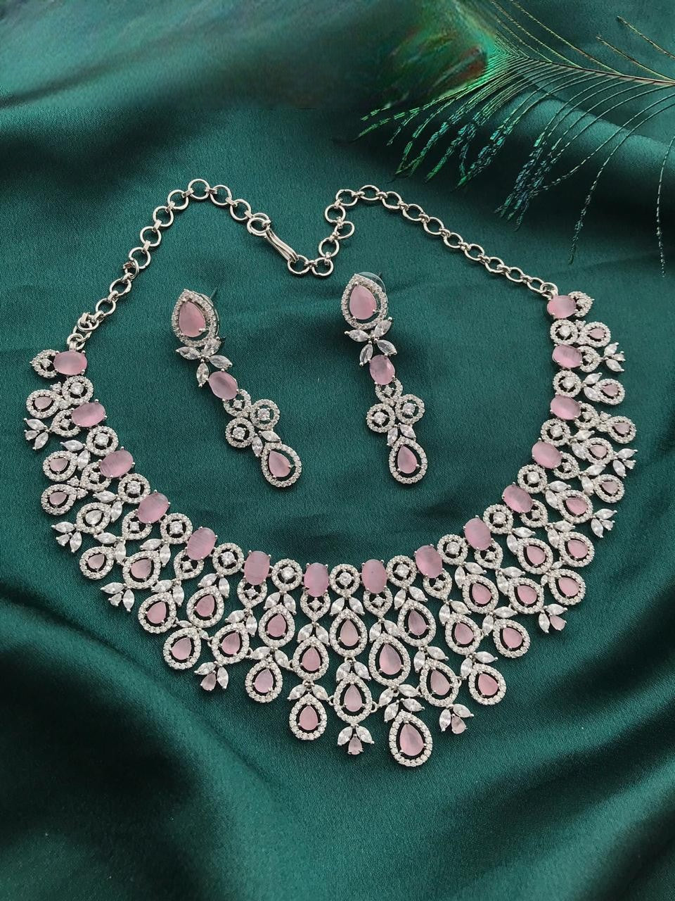 Elegant Green Stone Diamond Choker Necklace Set β Bridal & Party Wear - Libasaa.com