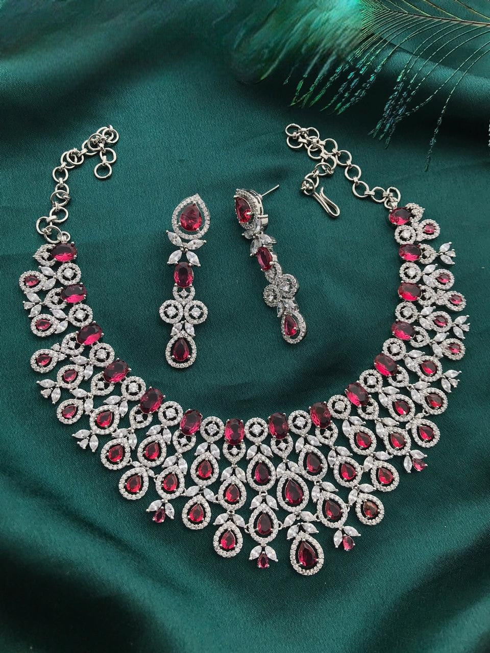 Elegant Green Stone Diamond Choker Necklace Set β Bridal & Party Wear - Libasaa.com