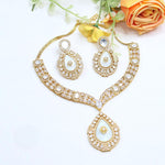 Bridal Kundan Stones Necklace & Earrings Set | Tear-Drop Design Choker | Elegant Gold-Tone Indian Bridal Jewellery | Premium Indian Necklace Set