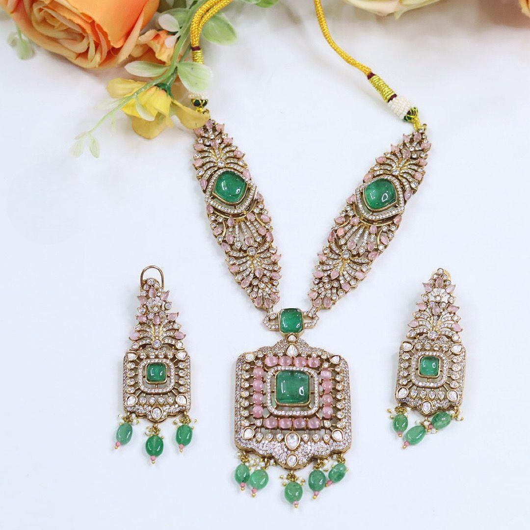 Bridal Regal Kundan Polki Pearl Pendant Necklace & Earring Set | Premium Kundan Polki Indian Necklace Set | Traditional Indian Jewellery