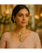 Minimalist Green Stone Necklace & Earring Set – Contemporary Gold-Plated Jewelry - Libasaa.com