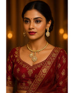 Elegant Gold Plated AD Stone Necklace & Earring Set Classic Bridal Jewelry Design - Libasaa.com