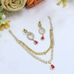Golden CZ Necklace Jewellery Set | American Diamonds Indian Necklace & Earrings Set