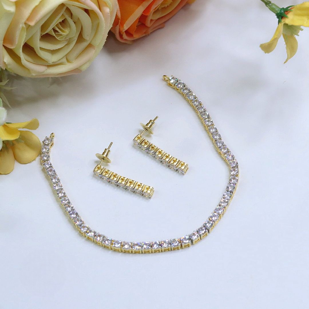 Exclusive CZ Necklace Set with Earrings | Delicate Designer Indian Necklace Set