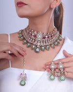 Regal Kundan Bridal Jewellery Set | Indian Jewellery | Kundan Polki Necklace Set | Polki Choker with Earrings & Maang Tikka
