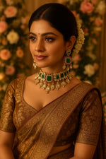 Regal Blue Stone Kundan Choker Necklace & Earring Set Traditional Bridal Jewelry - Libasaa.com