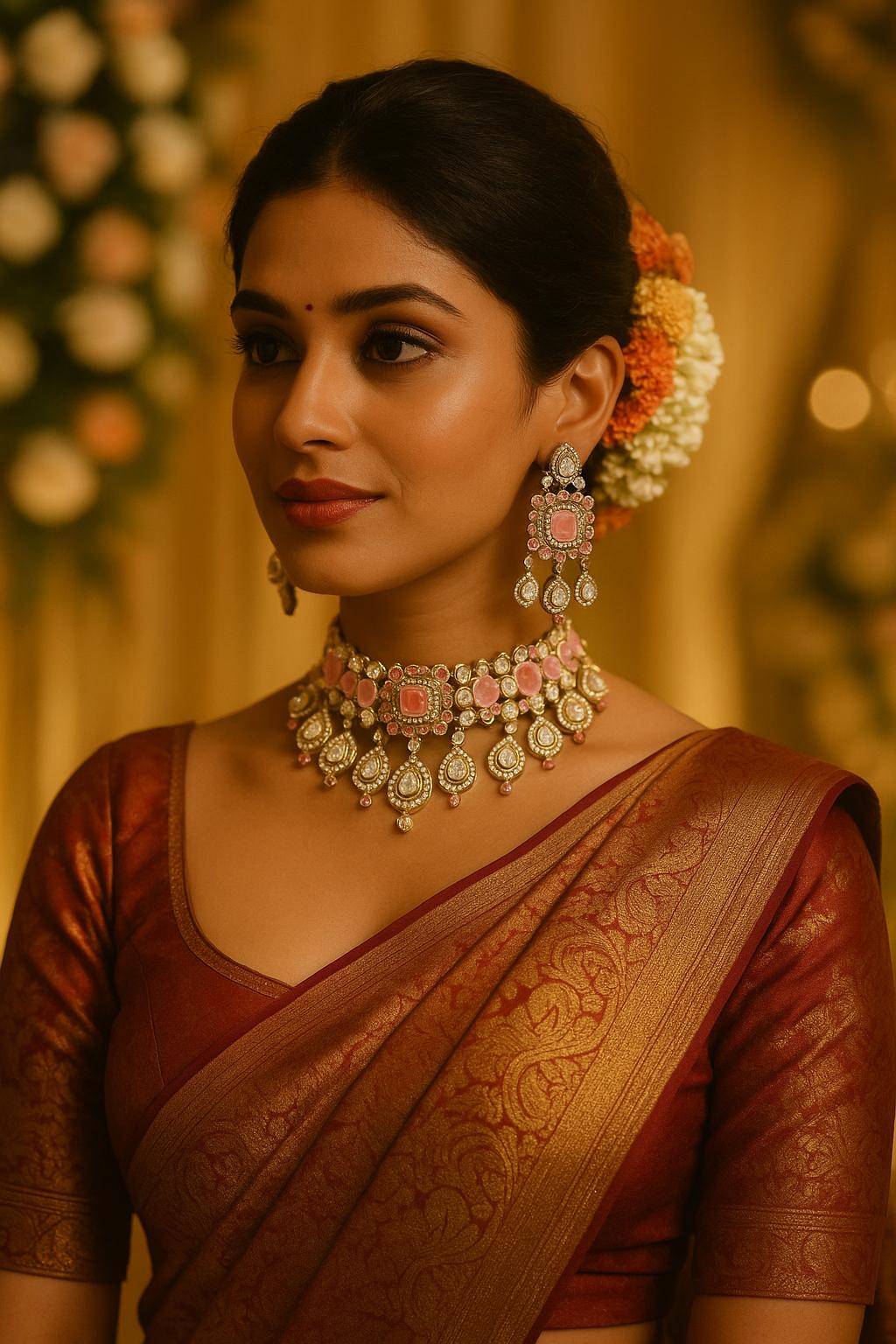 Regal Blue Stone Kundan Choker Necklace & Earring Set Traditional Bridal Jewelry - Libasaa.com