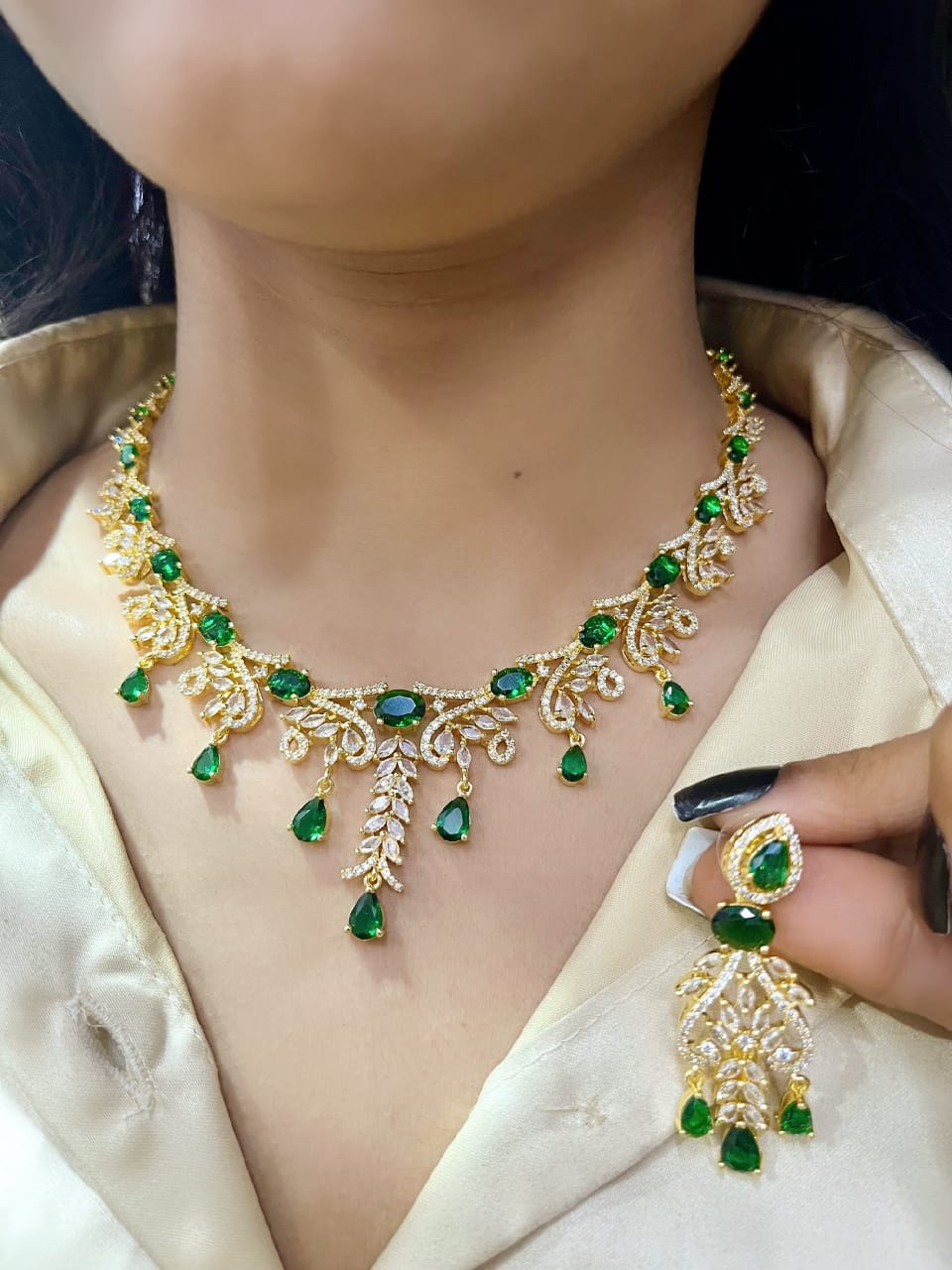 Gold-Plated Bridal Jewellery Set | Indian Jewellery | Stone AD Necklace & Earring Set | Premium Indian Neckles Set for Women