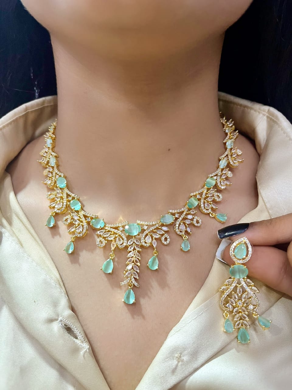 Gold-Plated Bridal Jewellery Set | Indian Jewellery | Stone AD Necklace & Earring Set | Premium Indian Neckles Set for Women