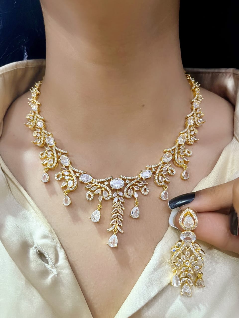 Gold-Plated Bridal Jewellery Set | Indian Jewellery | Stone AD Necklace & Earring Set | Premium Indian Neckles Set for Women