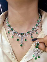 Silver-Plated Bridal Jewellery Set | Indian Jewellery | Stone AD Necklace & Earring Set | Premium Indian Neckles Set for Women