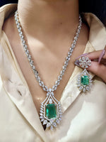 Emerald-Cut Necklace & Earring Set | Indian Jewellery | Stone AD Necklace & Earring Set | Premium Indian Neckles Set for Women