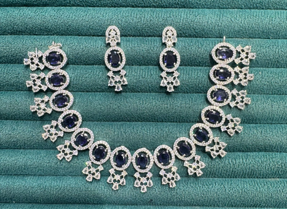 Stone Diamond-Studded Necklace Set with Earrings | Indian Jewellery | Stone Diamond Jewellery | Indian Necklace Set