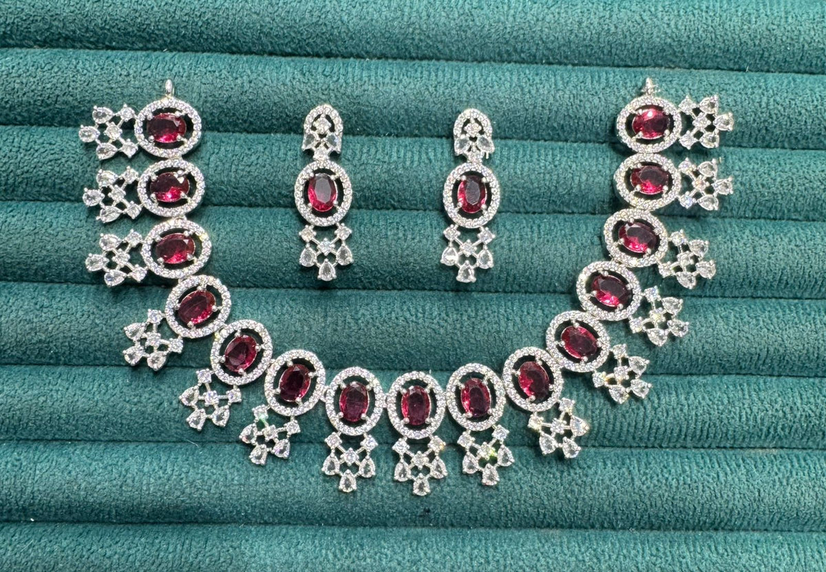 Stone Diamond-Studded Necklace Set with Earrings | Indian Jewellery | Stone Diamond Jewellery | Indian Necklace Set