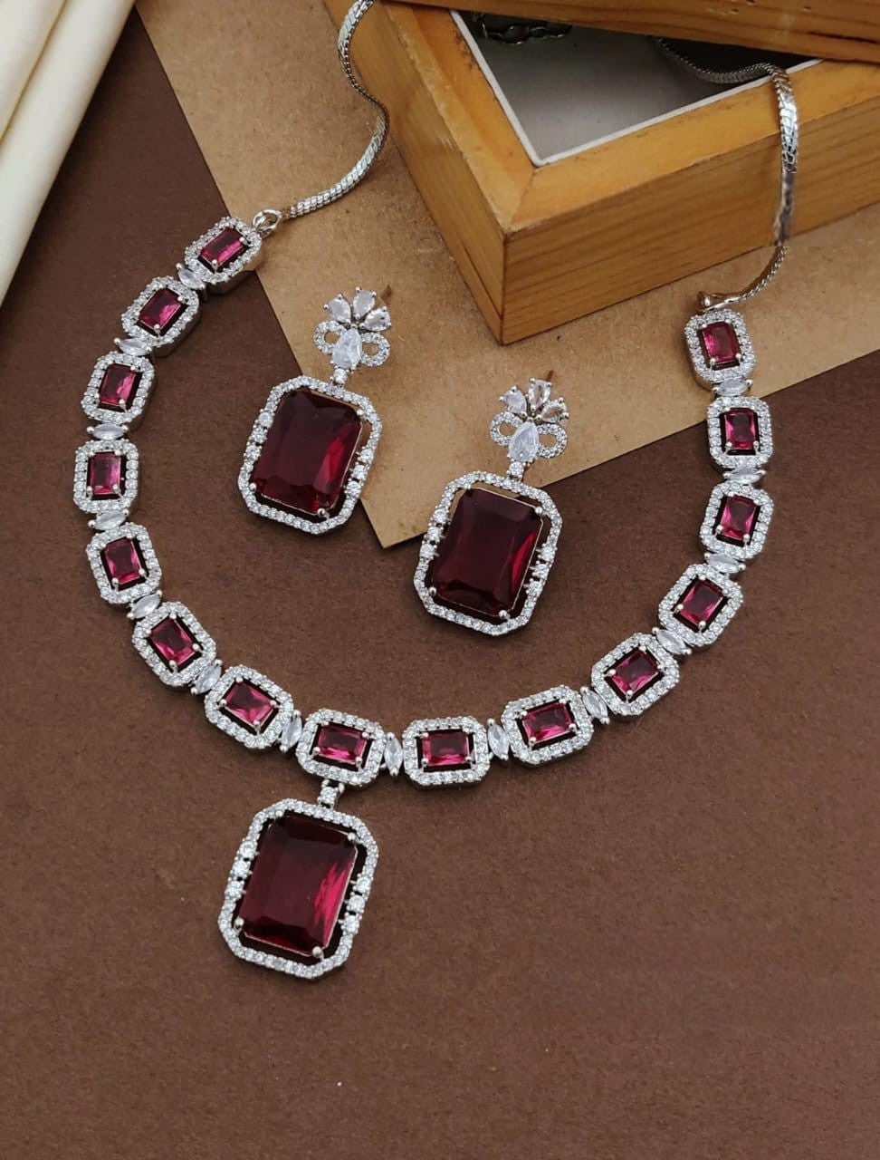 Dual-Tone Green & Pink Stone Diamond Necklace Set with Earrings | Indian Jewellery | Stone Diamond Jewellery | Indian Necklace Set