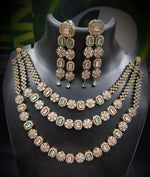 Luxurious 3-Layer American Diamond Necklace Set | Gold-Plated Indian Jewellery | Premium Indian Necklace Set With Matching Earrings