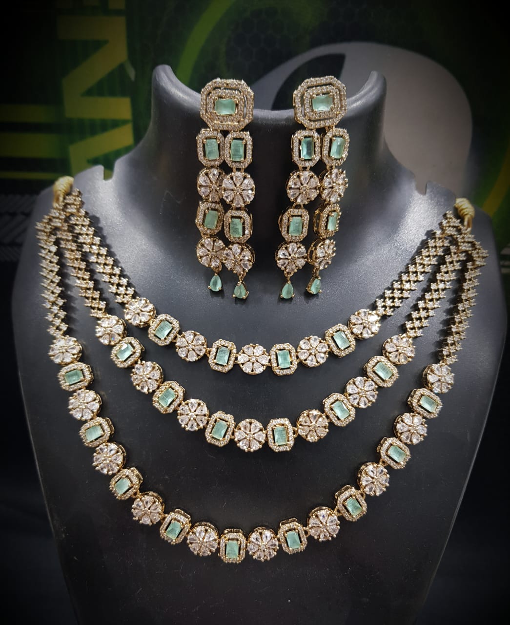 Luxurious 3-Layer American Diamond Necklace Set | Gold-Plated Indian Jewellery | Premium Indian Necklace Set With Matching Earrings