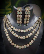 Luxurious 3-Layer American Diamond Necklace Set | Gold-Plated Indian Jewellery | Premium Indian Necklace Set With Matching Earrings