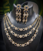 Luxurious 3-Layer American Diamond Necklace Set | Gold-Plated Indian Jewellery | Premium Indian Necklace Set With Matching Earrings