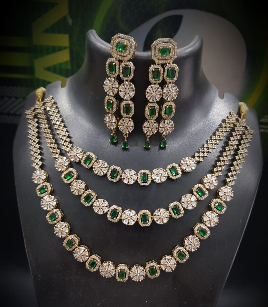 Luxurious 3-Layer American Diamond Necklace Set | Gold-Plated Indian Jewellery | Premium Indian Necklace Set With Matching Earrings
