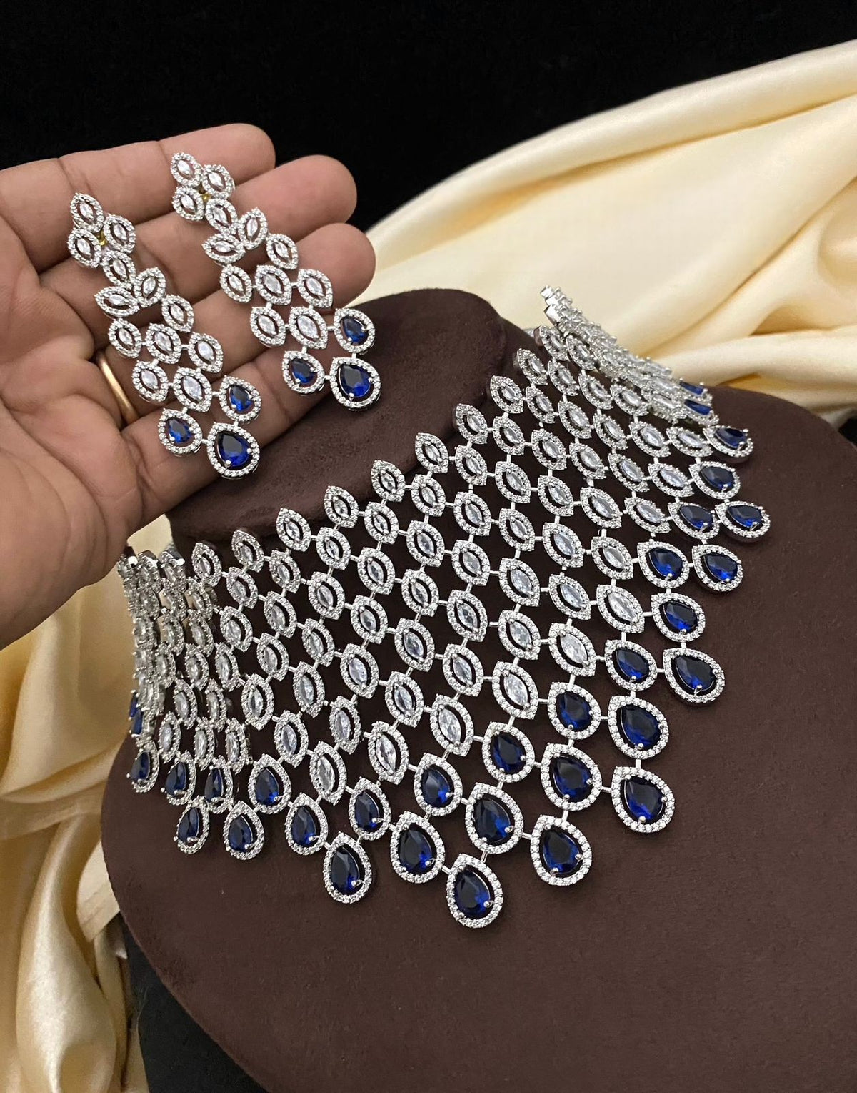 Silver-Plated Choker Necklace Set with Mint Green Stones | Silver-Plated Indian Jewellery | Stylish Indian Necklace Set With Matching Earrings