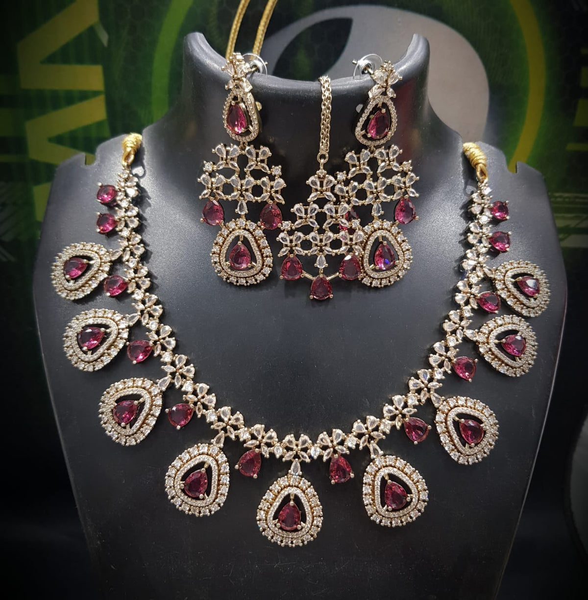 Multicolor Stone Studded Bridal Necklace Set with Earrings & Maangtika | Indian Jewellery | Stone Jewellery | Indian Necklace Set