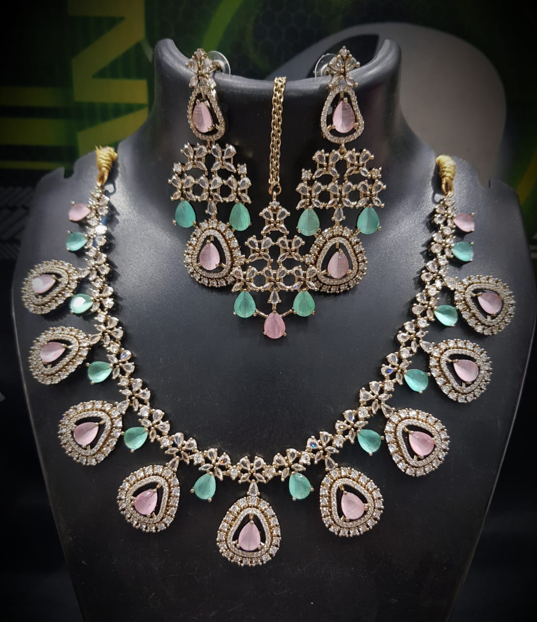 Multicolor Stone Studded Bridal Necklace Set with Earrings & Maangtika | Indian Jewellery | Stone Jewellery | Indian Necklace Set