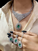 Stone Silver-Plated Bridal Necklace Set with Necklace, Earrings & Maangtika | Indian Jewellery | Stone Jewellery | Indian Necklace Set