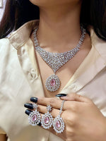 Stone Silver-Plated Bridal Necklace Set with Necklace, Earrings & Maangtika | Indian Jewellery | Stone Jewellery | Indian Necklace Set