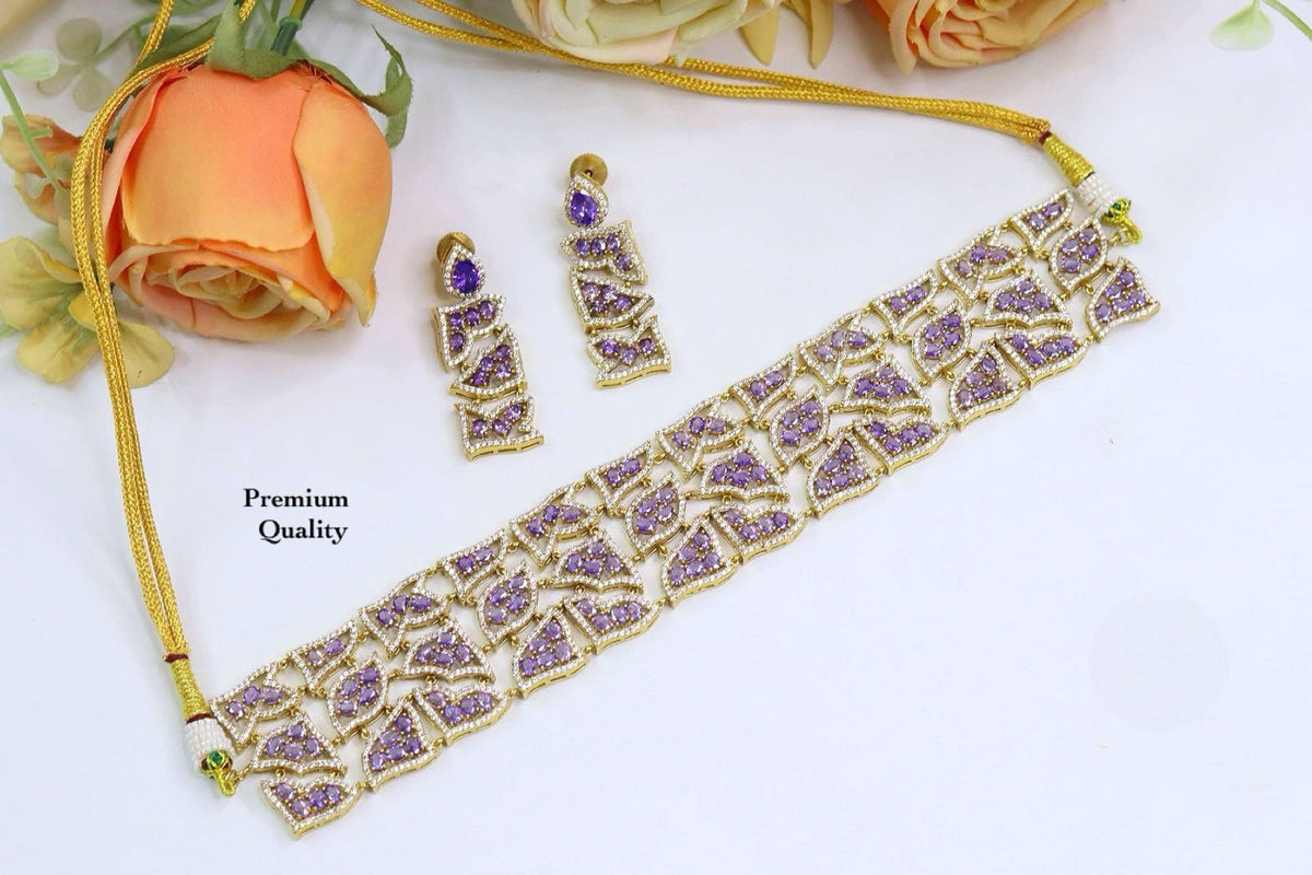 Bridal Premium Ruby Stone Choker Set with Matching Earrings | Indian Jewellery | Stone Jewellery Indian Necklace Set