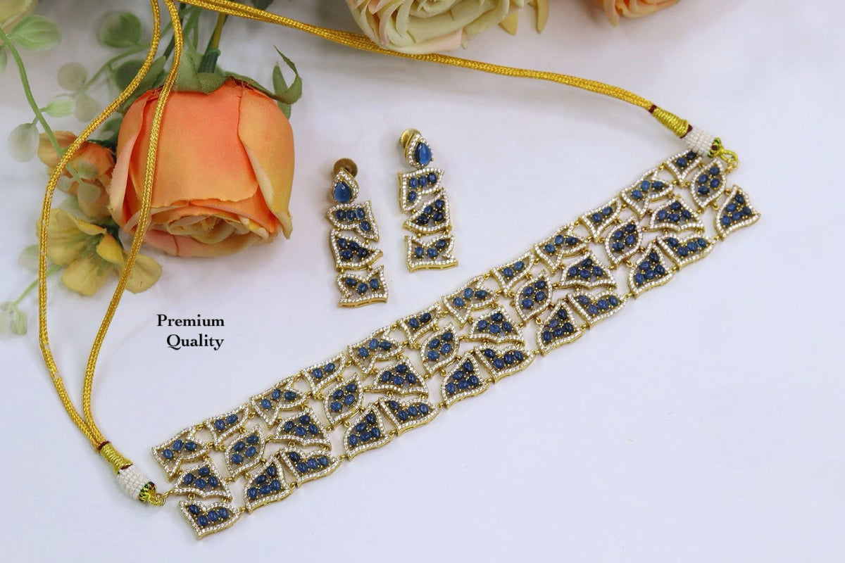 Bridal Premium Ruby Stone Choker Set with Matching Earrings | Indian Jewellery | Stone Jewellery Indian Necklace Set