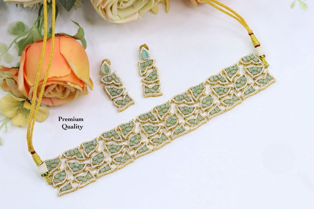 Bridal Premium Ruby Stone Choker Set with Matching Earrings | Indian Jewellery | Stone Jewellery Indian Necklace Set