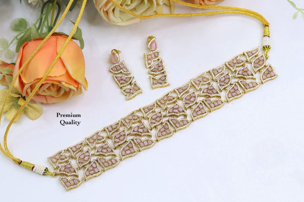 Bridal Premium Ruby Stone Choker Set with Matching Earrings | Indian Jewellery | Stone Jewellery Indian Necklace Set