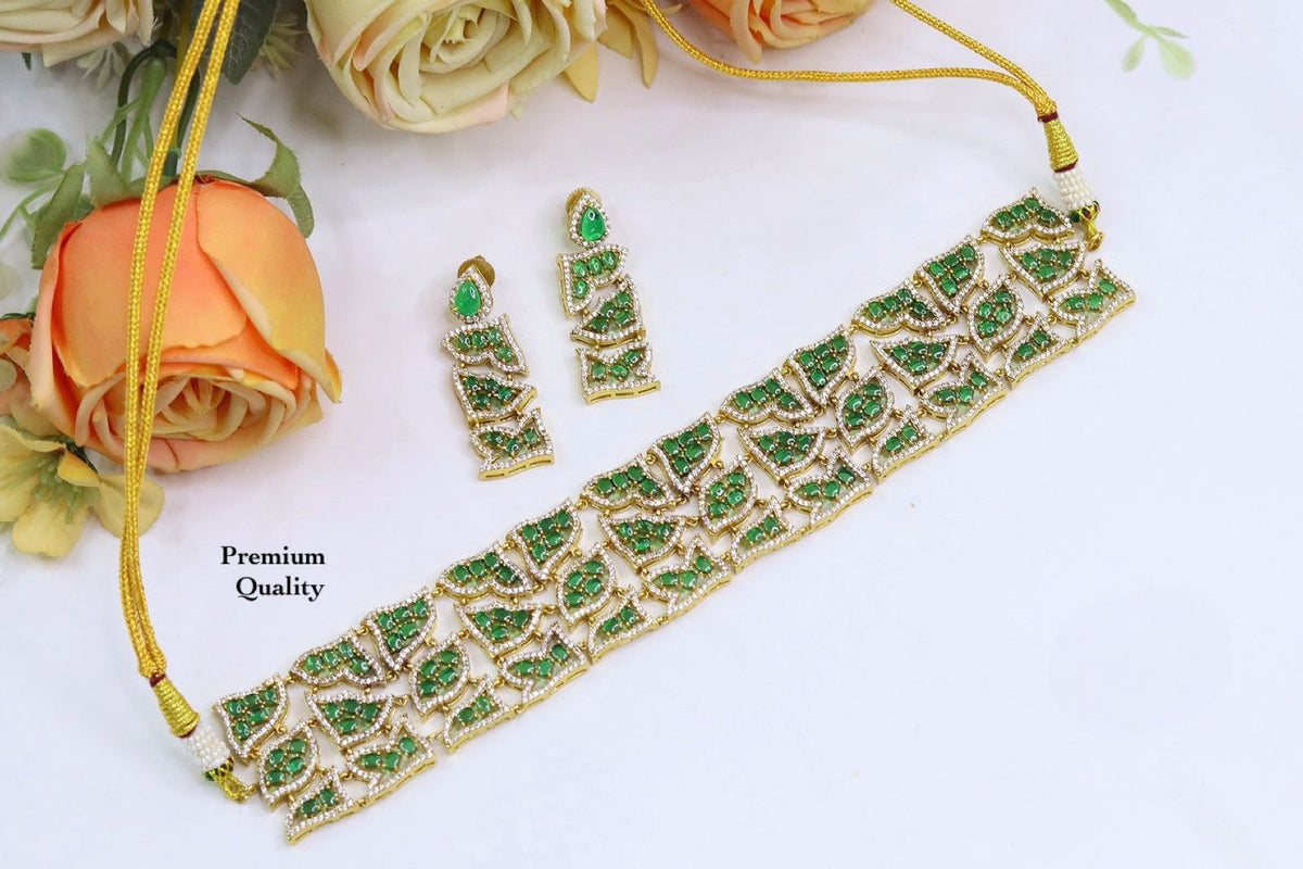 Bridal Premium Ruby Stone Choker Set with Matching Earrings | Indian Jewellery | Stone Jewellery Indian Necklace Set