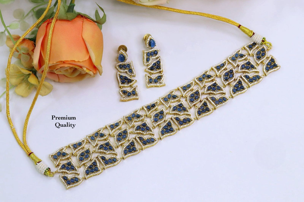 Bridal Premium Ruby Stone Choker Set with Matching Earrings | Indian Jewellery | Stone Jewellery Indian Necklace Set